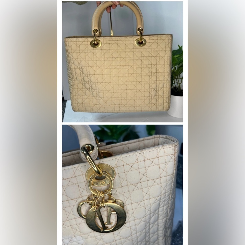 Christian dior Lady Dior Cannage Cream/off nylon quilted beige Handbag - Picture 6 of 13